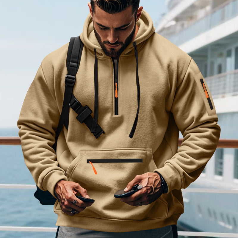 Herren nan technischer Half-Zip Hoodie mit Kängurutasche, Ärmeltasche und Reißverschluss-Details Shop Nory