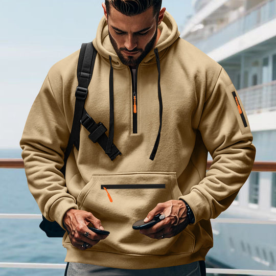 Herren nan technischer Half-Zip Hoodie mit Kängurutasche, Ärmeltasche und Reißverschluss-Details Shop Nory
