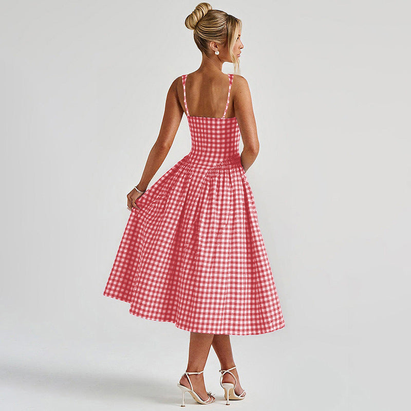 Damen Sommerliches Maxikleid mit Karo-Design und seitlichen Raffungselementen