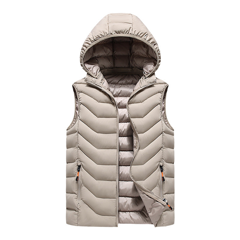 Herren Ärmellose Thermo-Utility‑Weste mit gesteppter Chevron‑Struktur, Kapuze und Zwei‑Wege‑Reißverschluss Shop Nory