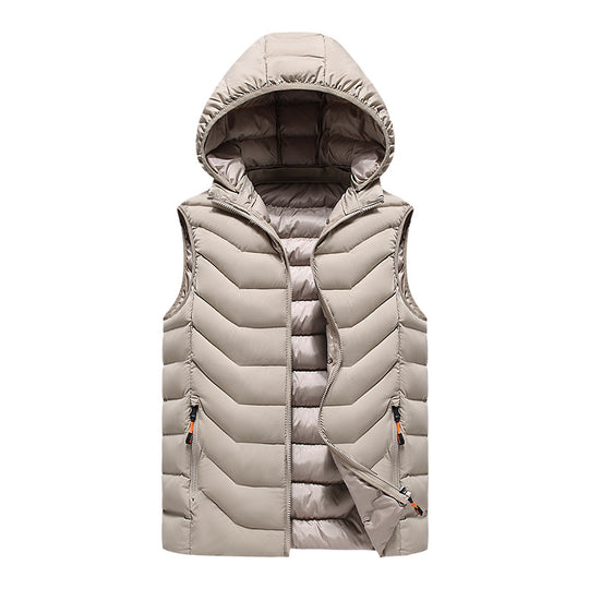 Herren Ärmellose Thermo-Utility‑Weste mit gesteppter Chevron‑Struktur, Kapuze und Zwei‑Wege‑Reißverschluss Shop Nory