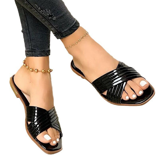 Damen Geflochtene Metallic-Slipper mit überkreuzten Riemen und flacher Komfortsohle Shop Nory