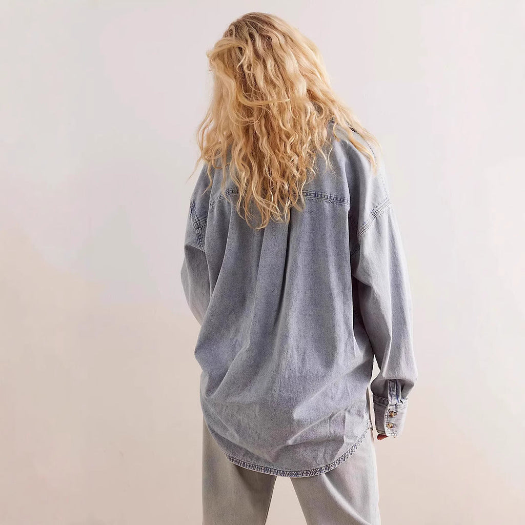 Damen Oversized Jeanshemd mit aufgesetzten Taschen