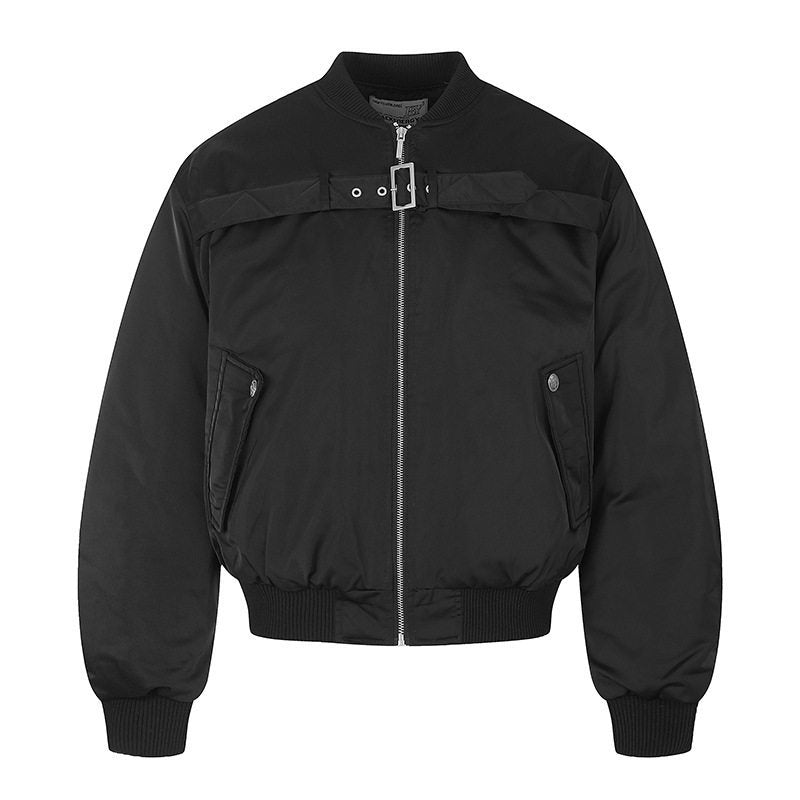 Herren kurze wattierte Bomberjacke mit breitem Gürteldetail und Rippbündchen Shop Nory