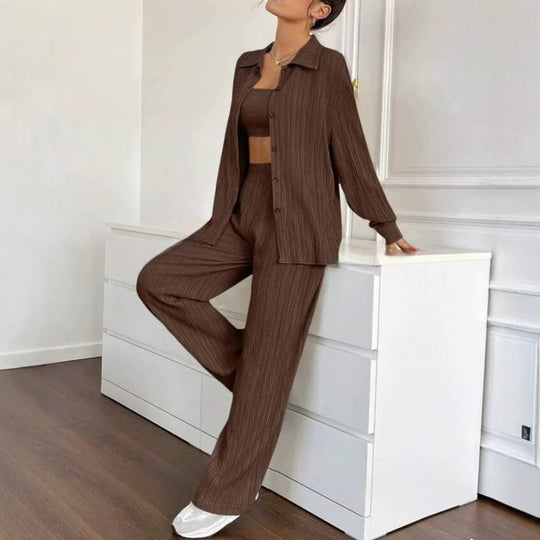 Damen Elegantes Set aus gestreifter Bluse und lockerer Hose