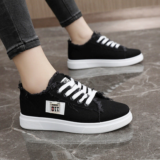 Damen lässige Sneaker mit modischem Used-Look und elastischem Schnürsystem