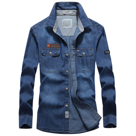 Herren Jeanshemd im Worker-Trucker-Stil mit Brustpattentaschen Shop Nory