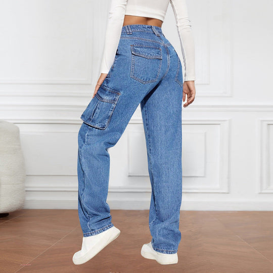 Damen Cargo-Jeans mit hoher Taille und praktischen Taschen