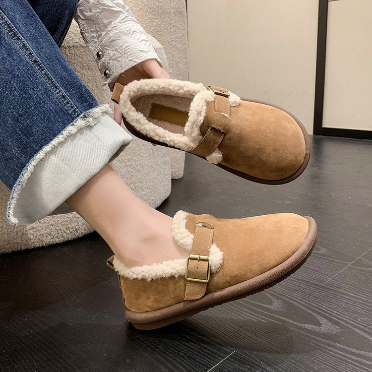 Damen Gefütterte Veloursimitat-Hausschuhe mit verstellbarem Schnallenriemen Shop Nory