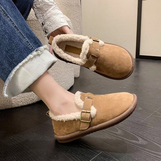 Damen Gefütterte Veloursimitat-Hausschuhe mit verstellbarem Schnallenriemen Shop Nory