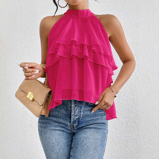 Damen Luftiges Chiffon-Top mit Stehkragen und mehrlagigen Volants Shop Nory