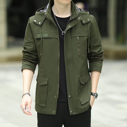 Herren leichter Canvas-Parka im Field-Style mit Kapuze und Multifunktions-Taschen Shop Nory