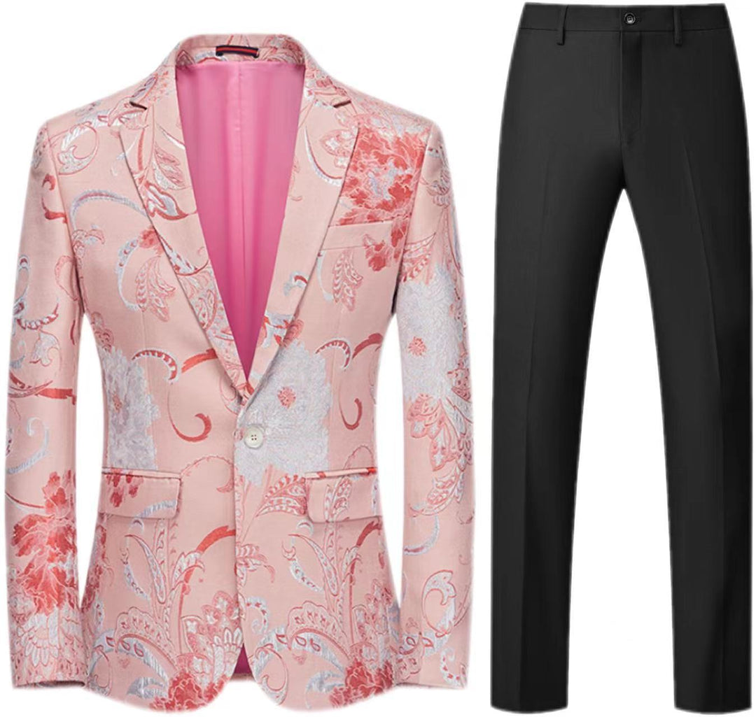 Damen Zweiteiliges Satin-Jacquard-Sakko mit floralem Muster und taillierter Passform sowie Slim-Fit Anzughose Shop Nory