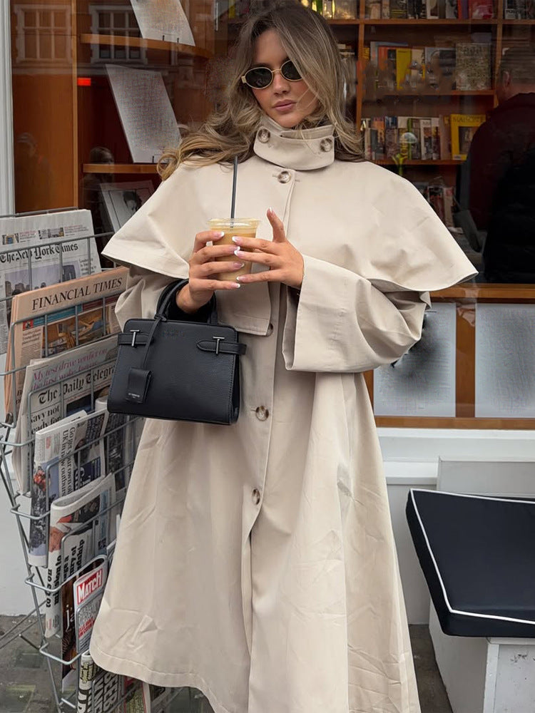 Damen Oversize-Trenchcoat mit Cape-Detail und hohem Stehkragen Shop Nory