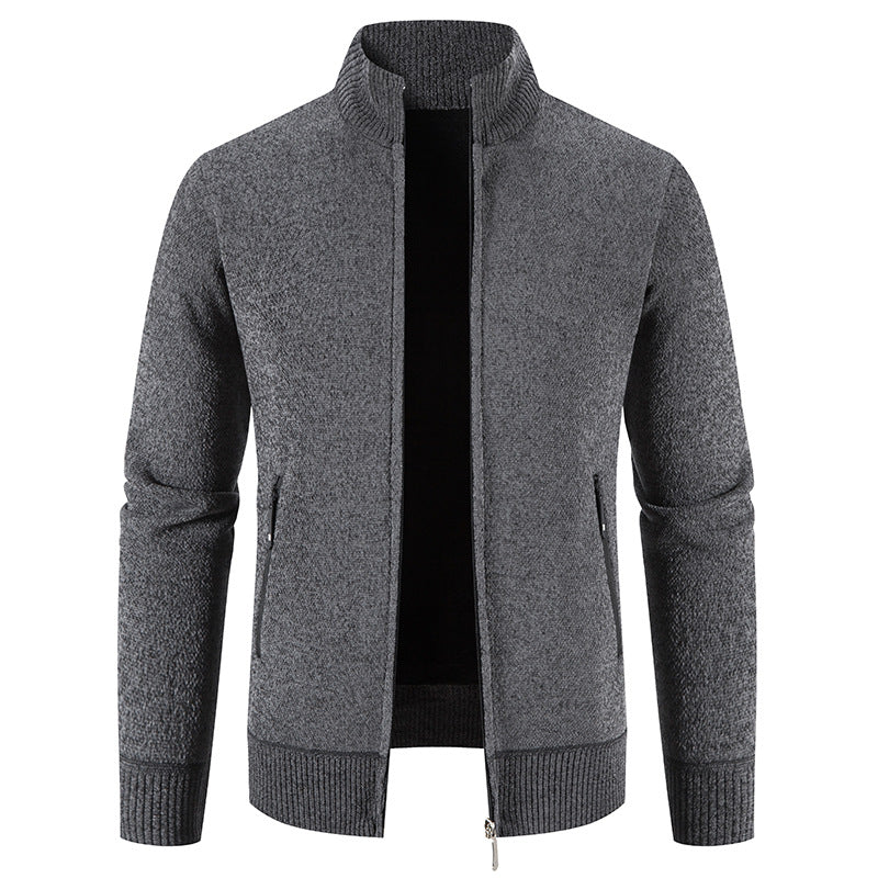 Herren elegante Strickjacke mit hohem Kragen und praktischen Reißverschlusstaschen