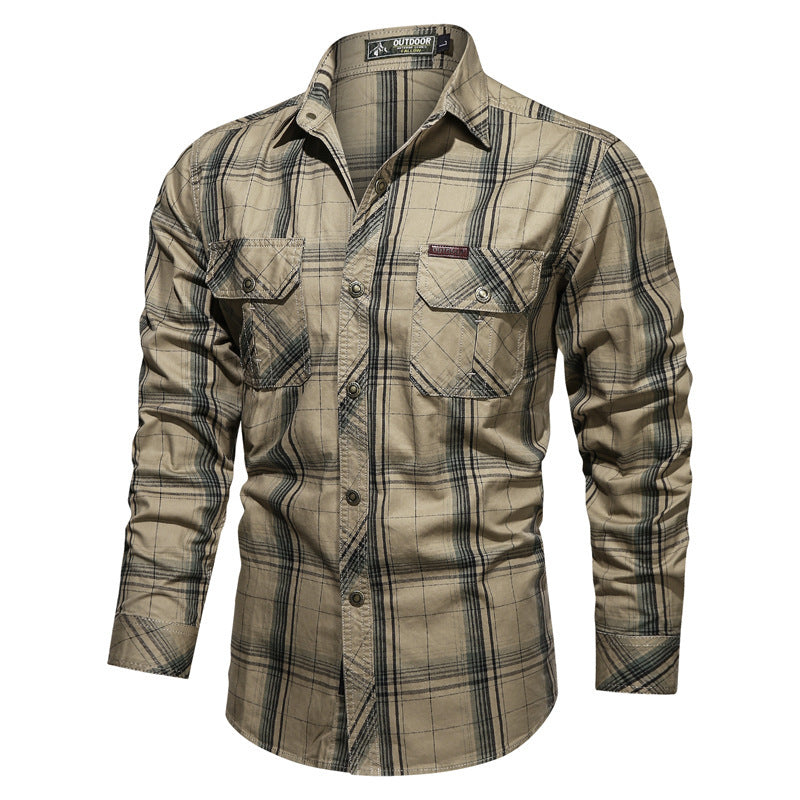 Herren kariertes Utility-Hemd mit Brustpattentaschen und verstärktem Canvas-Finish Shop Nory