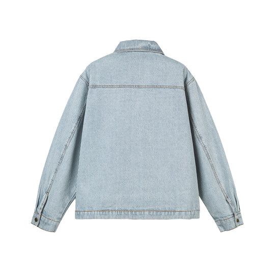 Damen Oversize-Denimjacke im Workwear-Stil mit feinen Streifen und Zwei-Wege-Reißverschluss Shop Nory