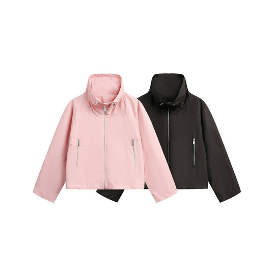 Damen Leichte Cropped Übergangsjacke mit hohem Stehkragen und Reißverschlusstaschen Shop Nory