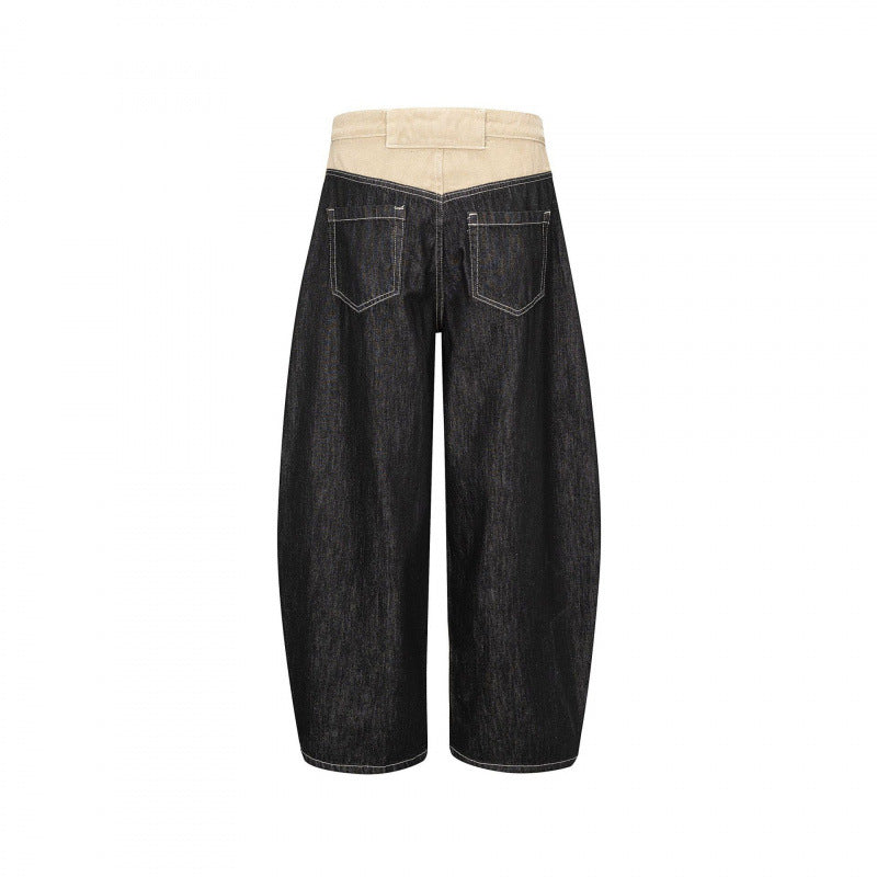 Unisex Weite zweifarbige Denimhose mit hohem Bund und kontrastierten Eingrifftaschen Shop Nory