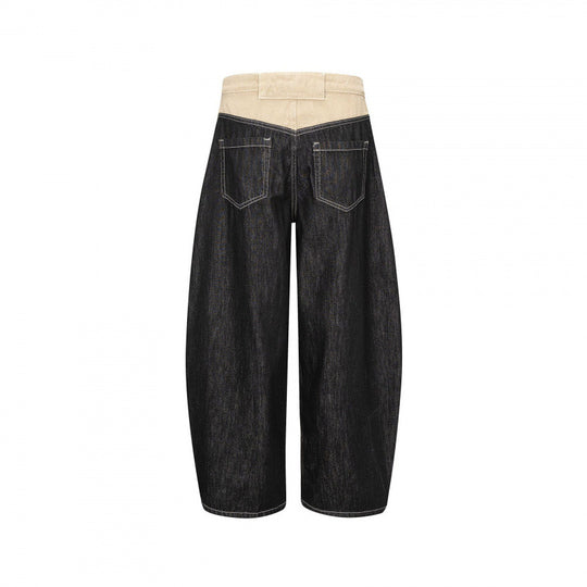 Unisex Weite zweifarbige Denimhose mit hohem Bund und kontrastierten Eingrifftaschen Shop Nory
