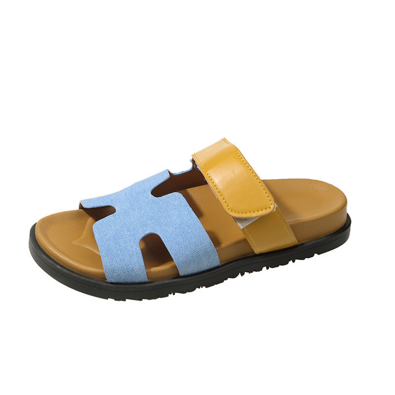 Damen komfortable Veloursleder-Sandalen mit verstellbarem Klettverschluss und rutschfester Sohle Shopnory