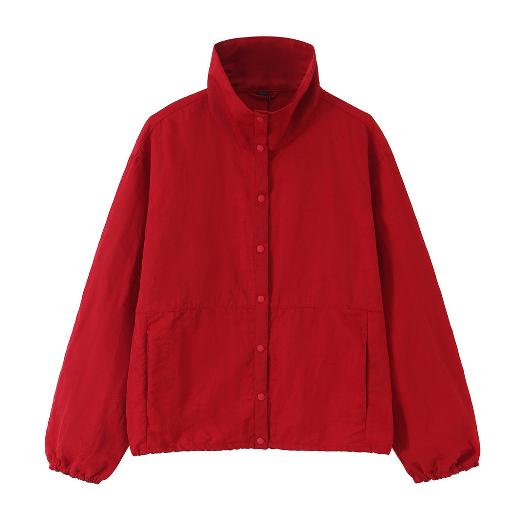 Damen Boxy-Übergangsjacke mit Stehkragen und Druckknopfleiste Shop Nory