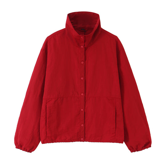 Damen Boxy-Übergangsjacke mit Stehkragen und Druckknopfleiste Shop Nory