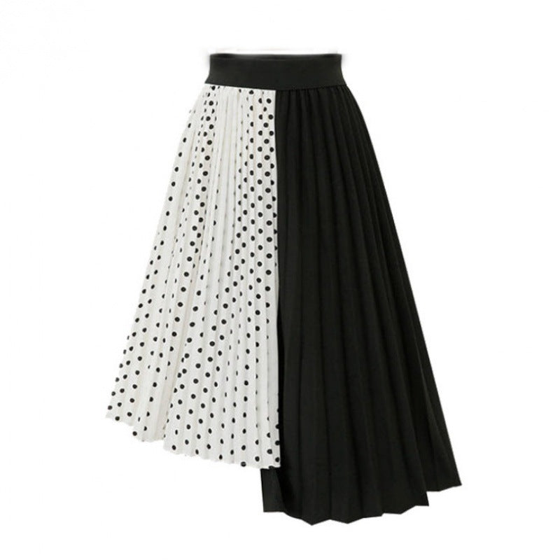 Damen Asymmetrischer Plissee-Midirock mit Tupfen-Panel und elastischem Bund Shop Nory