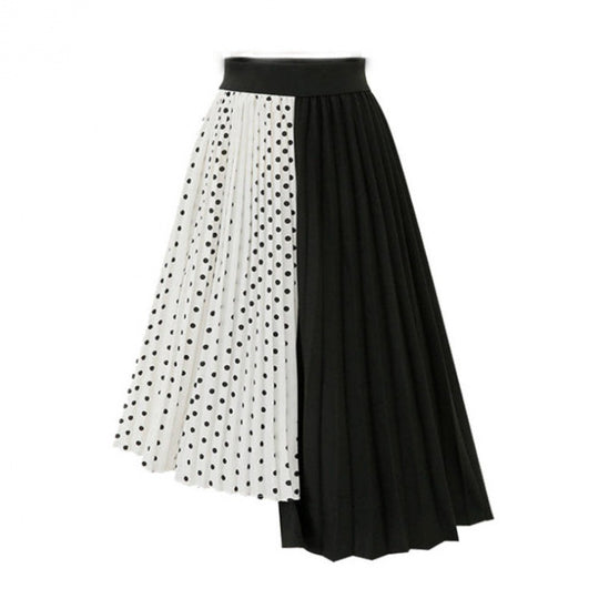 Damen Asymmetrischer Plissee-Midirock mit Tupfen-Panel und elastischem Bund Shop Nory