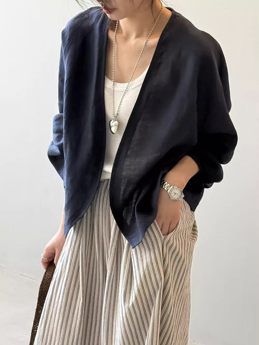 Damen Oversize-Kimonojacke aus Leinenmix mit offenem Fall und weiten Ärmeln Shop Nory