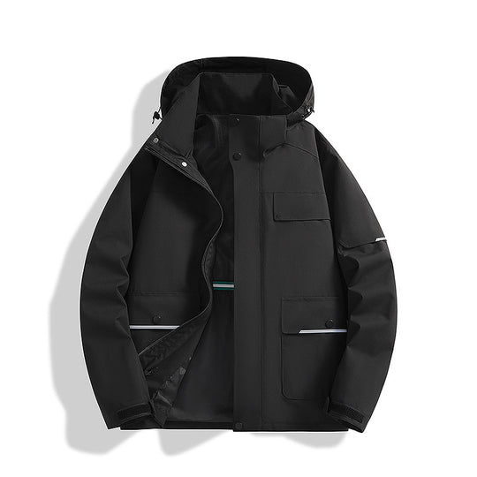 Herren dreilagige Trekkingjacke mit verschweißten Nähten, Kapuze und Multifunktionstaschen Shop Nory