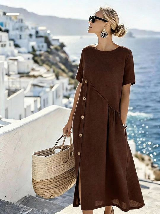 Damen Luftiges Sommerkleid mit seitlicher Knopfleiste, kurzen Ärmeln und Schlitz Shop Nory