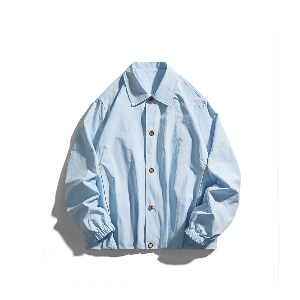 Unisex Leichte Hemdjacke im Boxy-Schnitt mit Holzknopfleiste und elastischen Bündchen Shop Nory
