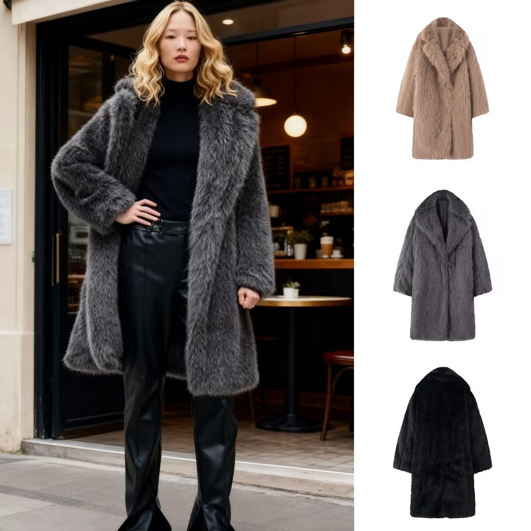 Damen Langer Oversize Kunstfellmantel mit voluminösem Schalkragen Shop Nory