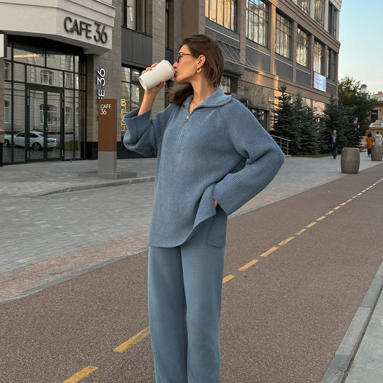 Damen Strick‑Tunika mit halbem Reißverschluss und weitem Stehkragen Shop Nory