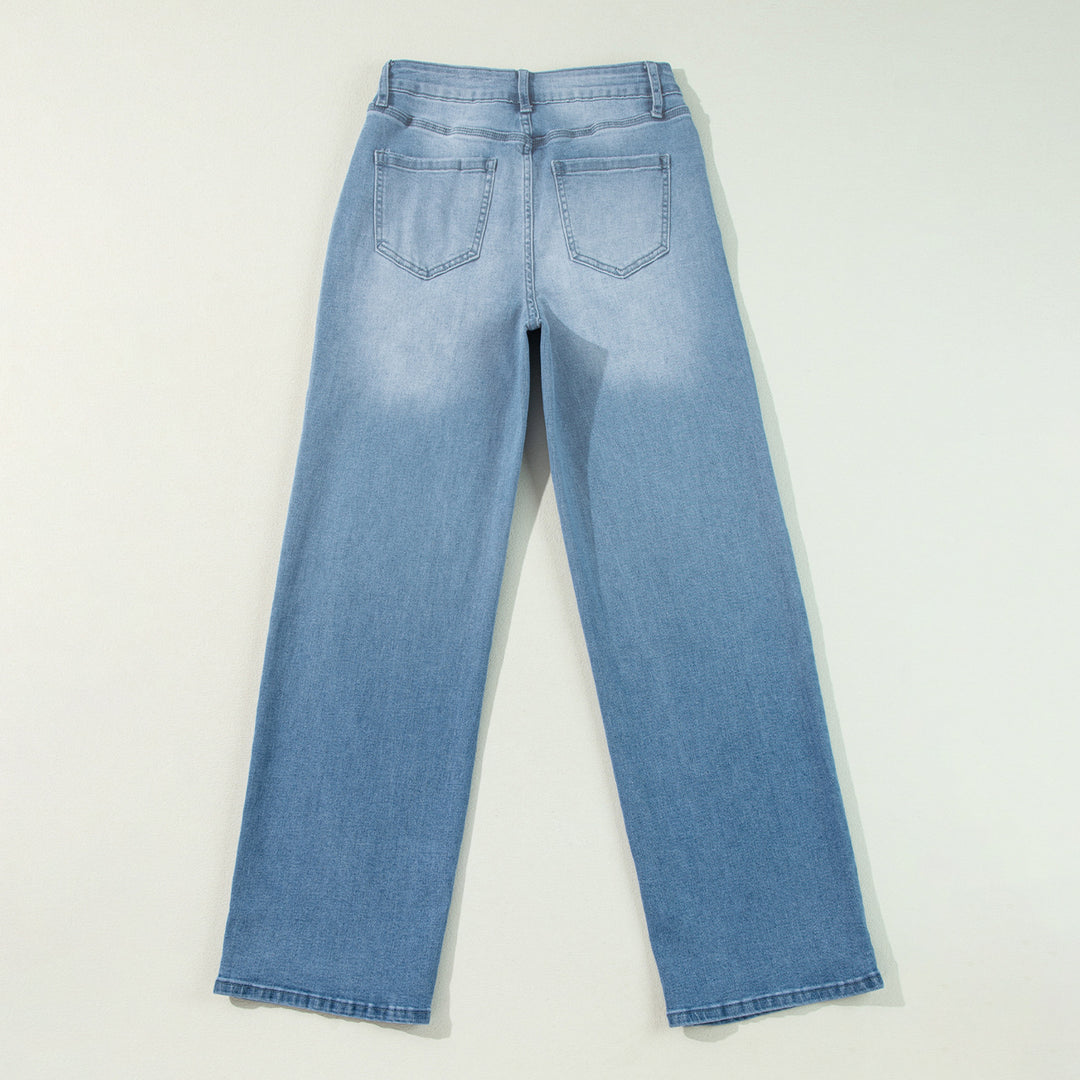Damen hochtaillierte Schlaghose aus Denim mit Frontschlitz und weitem Bein Shop Nory