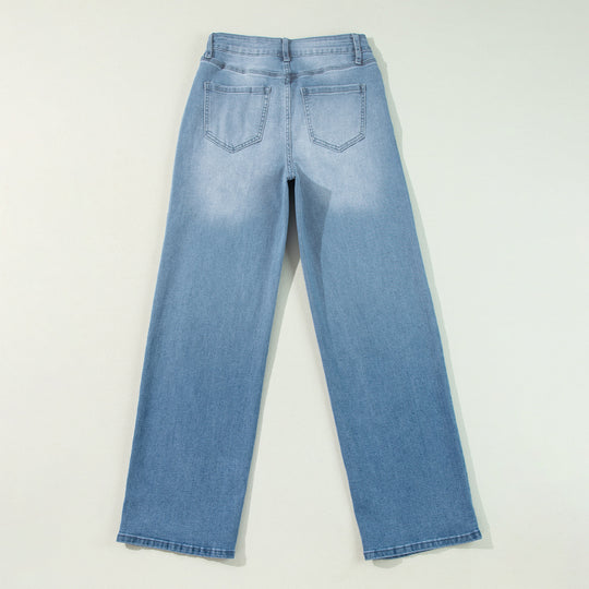 Damen hochtaillierte Schlaghose aus Denim mit Frontschlitz und weitem Bein Shop Nory