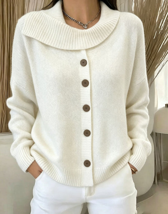 Damen Kuscheliger Knopf-Cardigan mit breitem Rollkragen und gerippten Bündchen Shop Nory