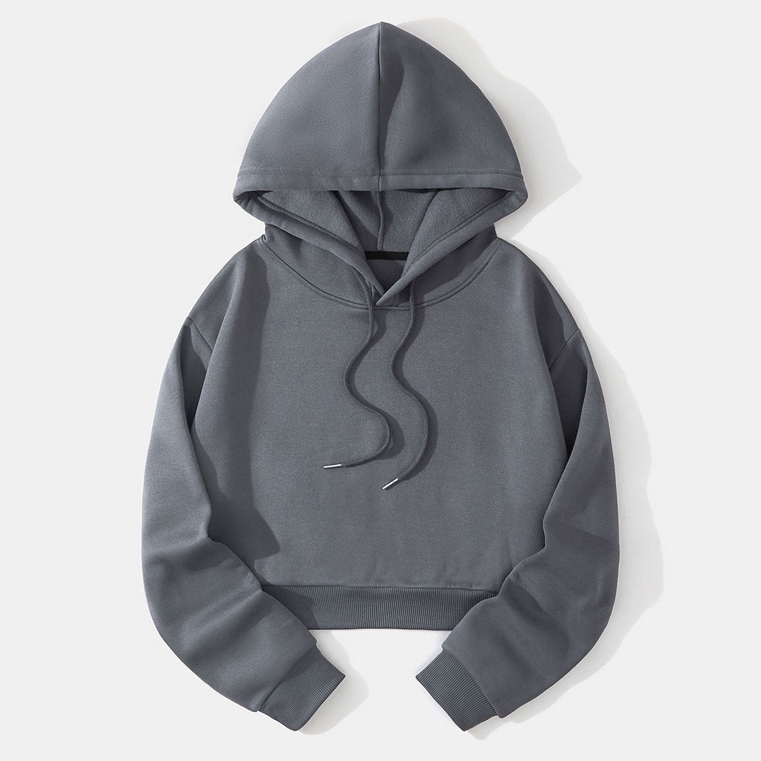 Damen nan cropped Kapuzenpullover mit weichem Fleece‑Innenfutter und elastischem Rippbund Shop Nory