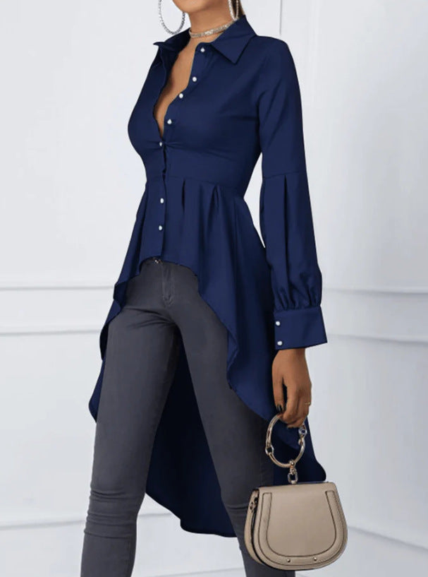 Damen Elegante Bluse mit asymmetrischem Schnitt und langen Ärmeln Shopnory