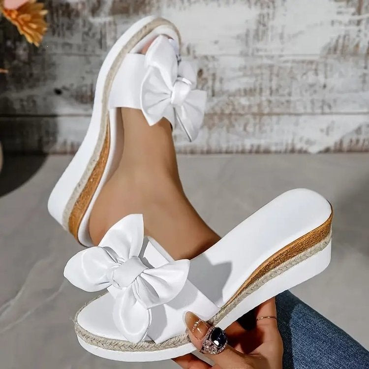 Damen Wedge-Sandaletten mit dekorativem Schleifendetail Shopnory