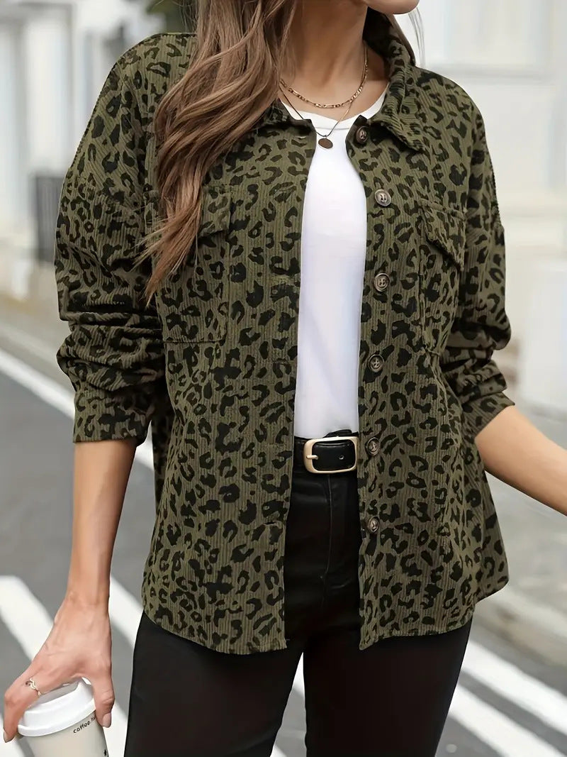 Damen Flanelljacke mit Leopardenmuster
