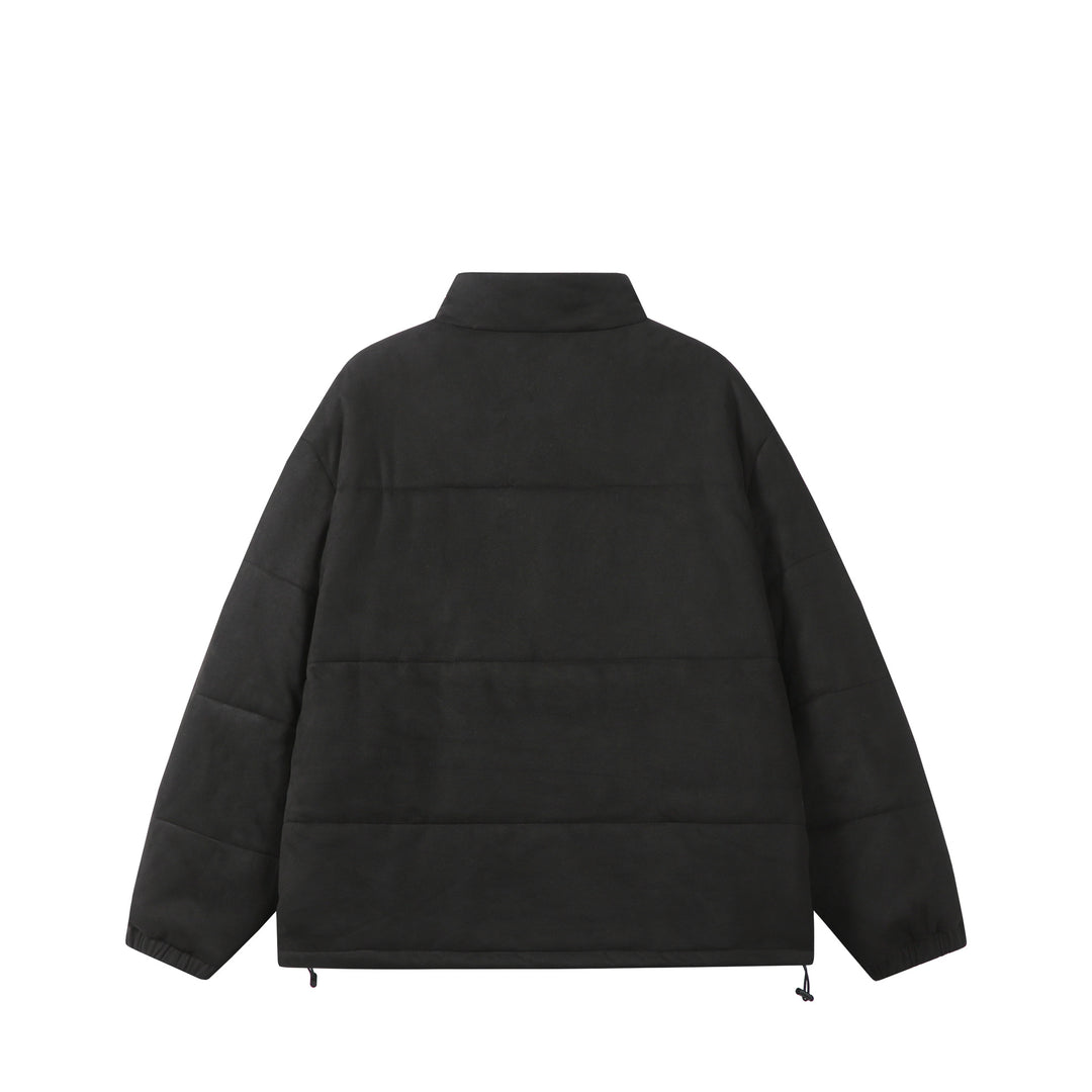 Unisex Boxy‑Steppjacke im Samtfinish mit hohem Funnelkragen und verstellbarem Saum Shop Nory