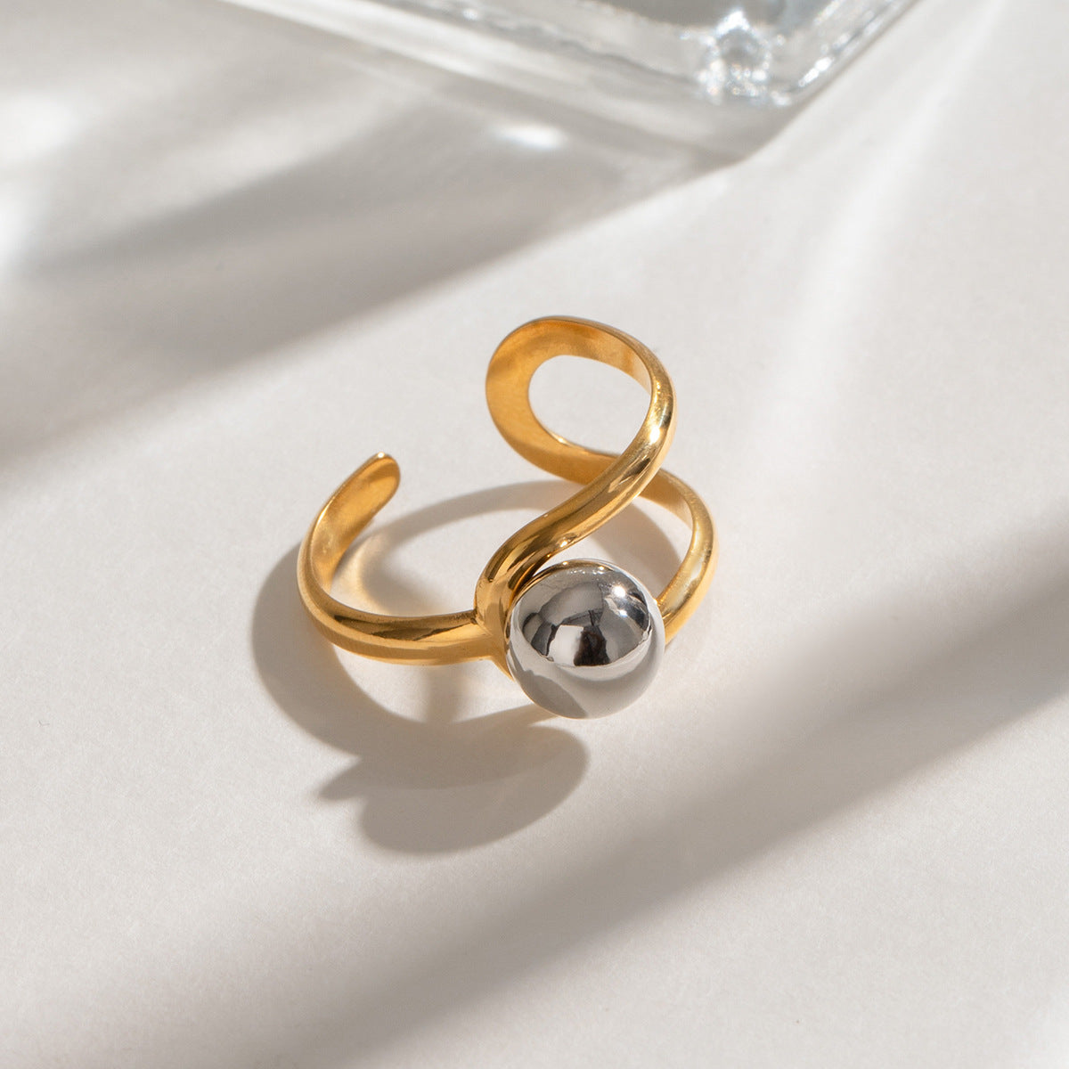 Damen Offener Ring mit elegantem Kugeldesign aus hypoallergenem Edelstahl Shop Nory