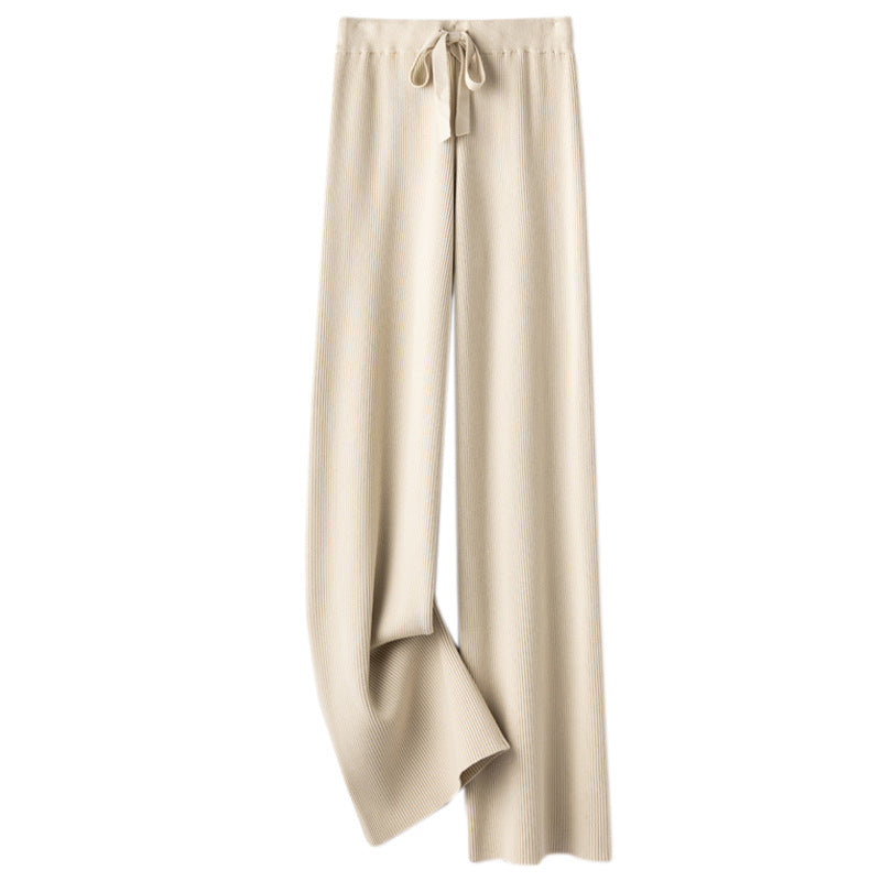 Damen Weite Rippstrick-Hose mit Tunnelzug und fließender Palazzo-Silhouette Shop Nory