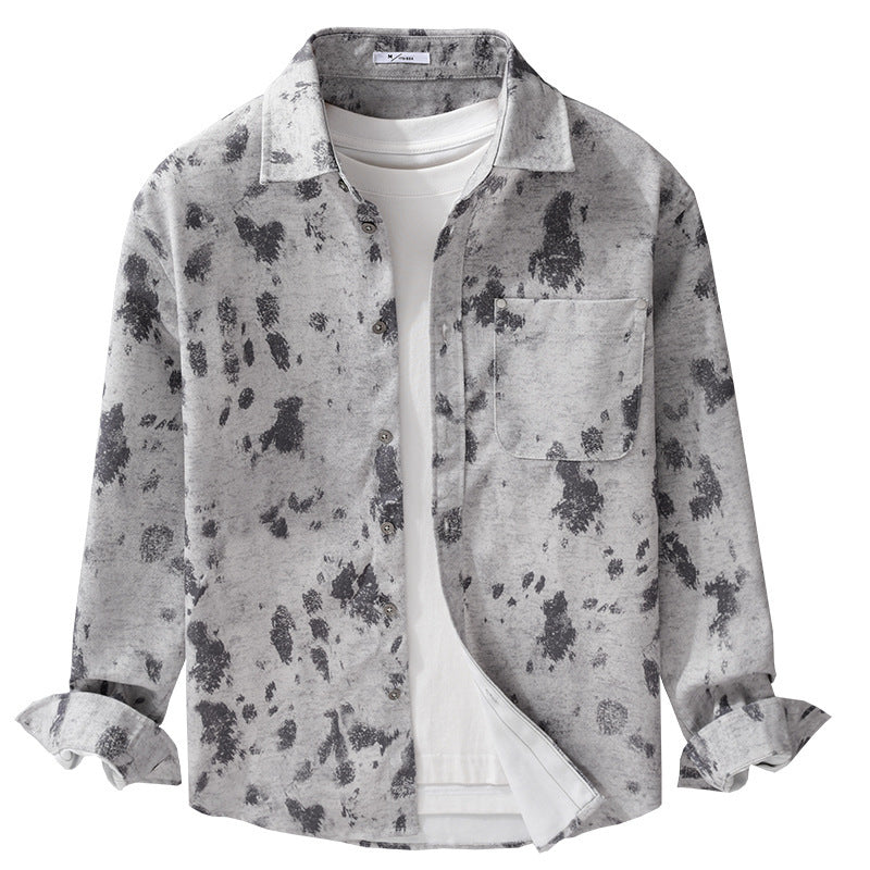 Herren Langärmeliges Baumwoll-Overshirt mit abstraktem Sprühmuster und aufgesetzter Brusttasche Shop Nory