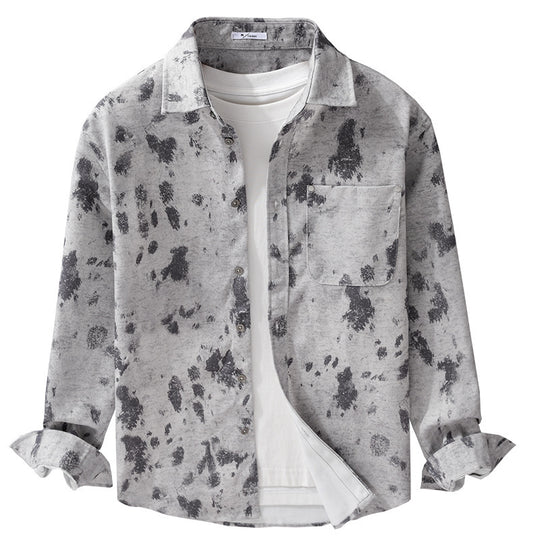 Herren Langärmeliges Baumwoll-Overshirt mit abstraktem Sprühmuster und aufgesetzter Brusttasche Shop Nory
