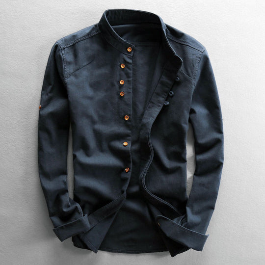 Herren Stehkragen-Hemd mit verdeckter Knopfleiste und modernen Details Shop Nory