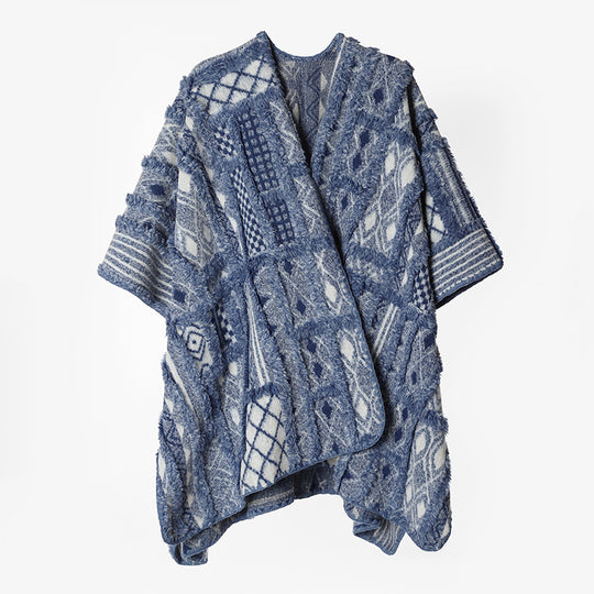 Damen Strukturierter Jacquard Ruana‑Poncho mit Fransenoptik und offener Oversize‑Silhouette Shop Nory