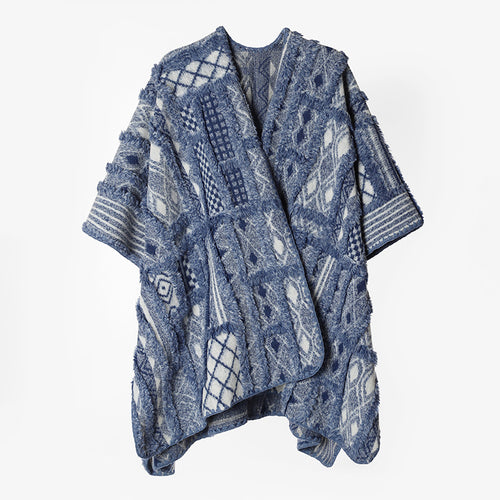 Damen Strukturierter Jacquard Ruana‑Poncho mit Fransenoptik und offener Oversize‑Silhouette Shop Nory